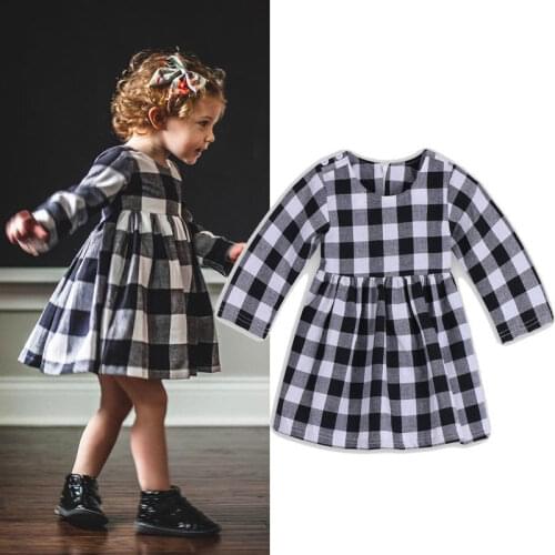 Baby Dress Toddler Kids Girl Dress Plaid Long Sleeve Princess Wedding Party Tutu Dresses Clothes Outfits 0-24M