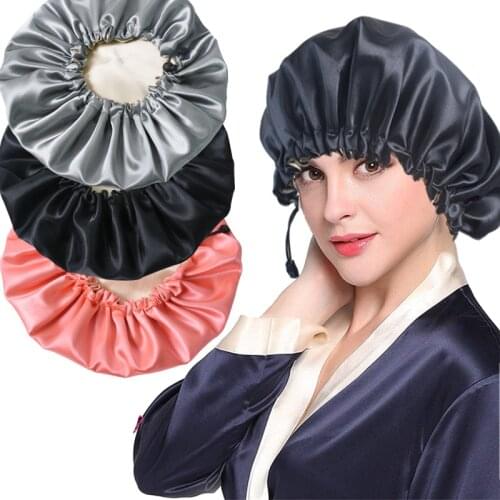 Reversible Satin Bonnet Hair Caps Double Layer Adjust Sleep Night Cap Head Cover Hat For Curly Springy Hair Styling Accessories