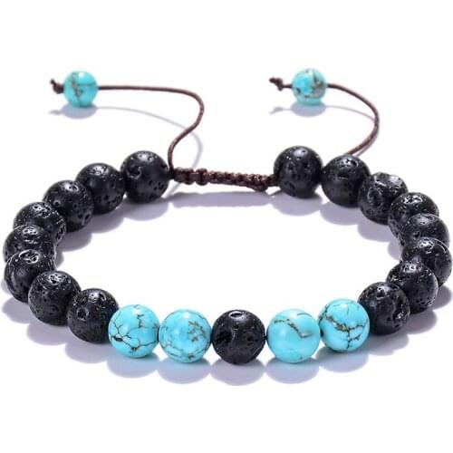 Ethnic Adjustable Lava Stone Turquesa Beads Bracelet Men Women Fashion Natural Stone Tibetan Amulet Health Bracelets Bangles