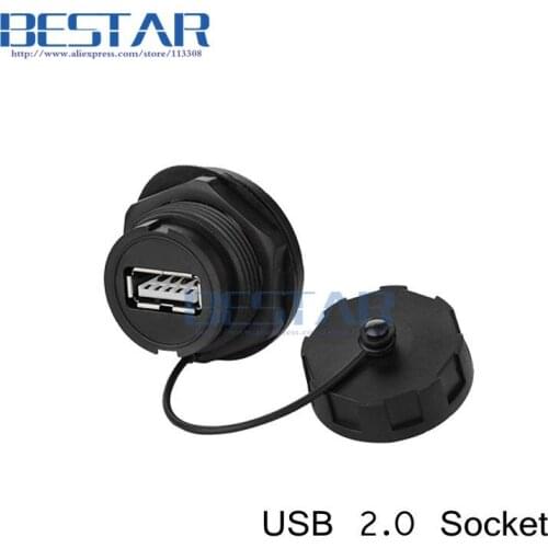 USB female socket plug Panel Mount adapter USB 2.0 3.0 Waterproof Connector IP67 extension cord connector With cap