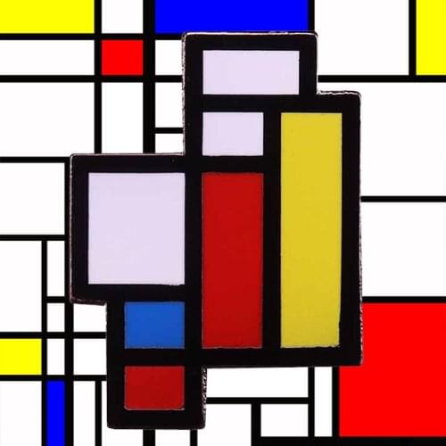 Dutch painter Mondrian art brooch simple geometric elements abstract style painting badge modern shirt jackets decor