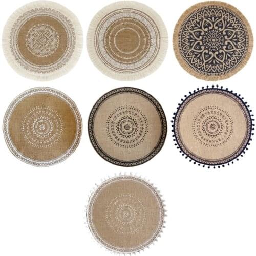 Creative Mandala Round Placemat Boho Woven Macrame Fringe Tassels Table Mat Heat Resistant Cup Plate Dish Coaster for Table M6CE
