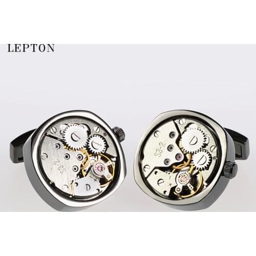 Lepton Hot Sale Watch Movement Cufflinks For Mens Steampunk Gear Watch Mechanism Cuff links Men french shirt cuffs Cufflink