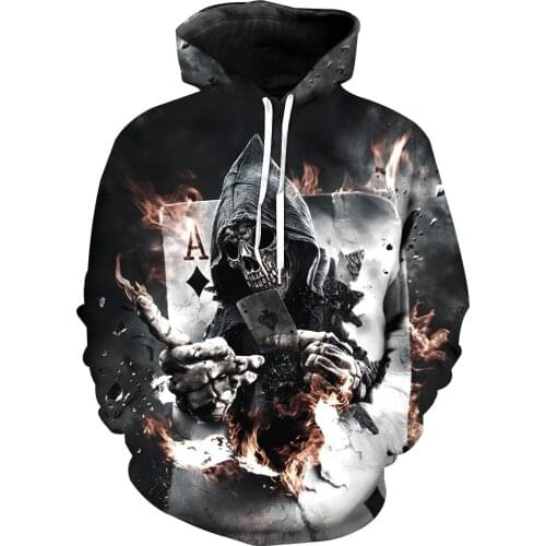 Skeleton poker summer 2019 long sleeve 3D hooded sweatshirts for men and women casual breathable hoodies for women