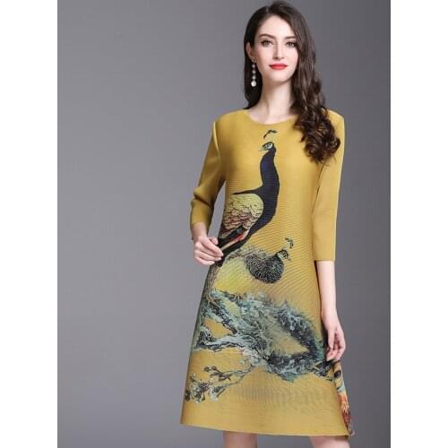 Summer 2021 fashion women Miyake pleated Chinese style ink painting dress loose plus size A-line african dress