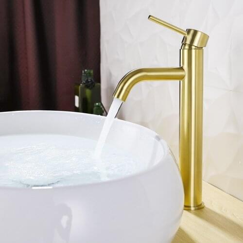 Brushed Gold Bathroom Sink Water Mixer Tap Single Handle Deck Mounted Brass Basin Faucet