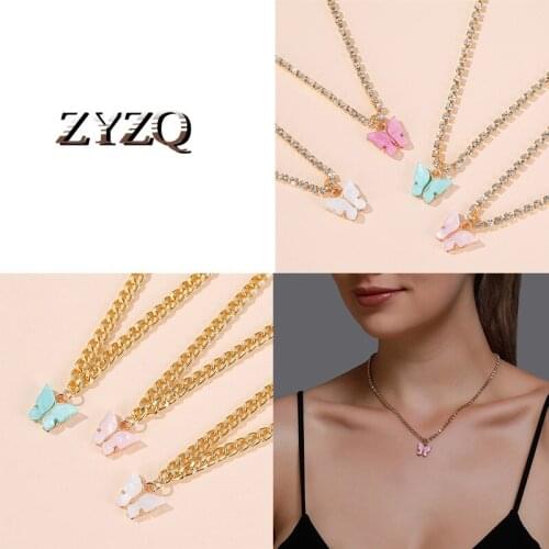 ZYZQ Fashion New Temperament Candy Color Butterfly Necklace To Send Girlfriend Birthday Gift Jewelry Accessories