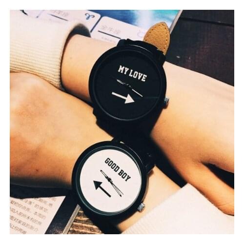 Fashion watch white black face Men Women Quartz casual wristwatch Couple saati printed good boy&my love Leather Unisex Watches