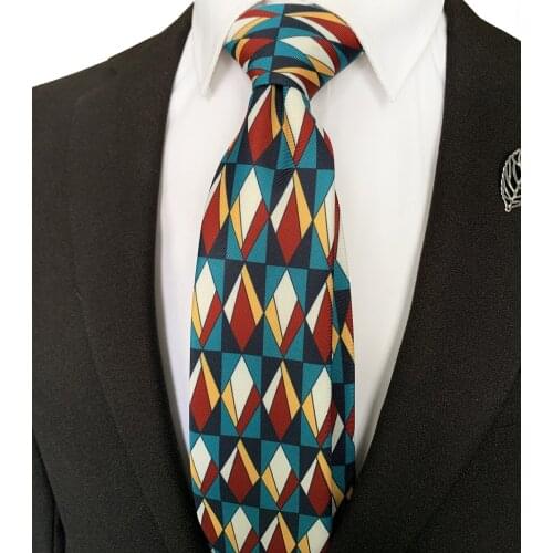 Mens Ties 8cm New Design Fashion Printed Neck Tie Geometric Plaids Neckties to Match Dress Shirt