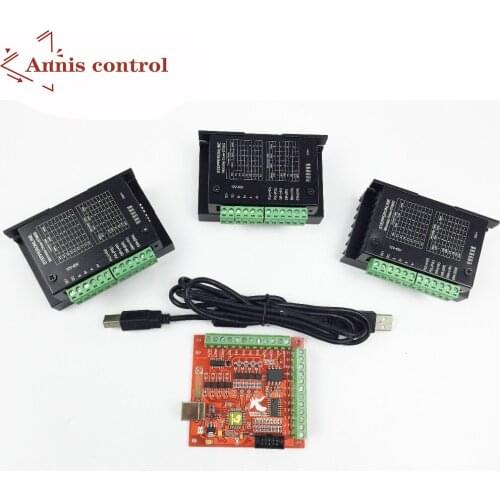 CNC TB6600 mach3 usb 3 Axis Kit, 3pcs TB6600 1 Axis Driver + one mach3 4 Axis USB CNC Stepper Motor Controller card 100KHz