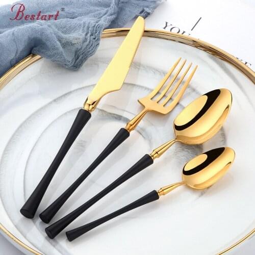 304 Stainless Steel Black Gold Dinnerware Set Kitchen Flatware Knife Fork Spoon Dinner Set Classic Present Outdoor Picnic Hike