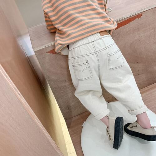 New Autumn Spring Baby Boys Loose Jeans Childrens Denim Long Pants Kids Patchwork Fashion Clothing Girls Trousers For 1-7 Years