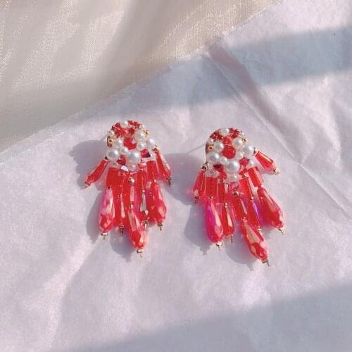 Fashion New Korean Beaded Acrylic Pearl Flower Tassel Earrings For Women Girls Elegant Pendientes Wedding Party Jewelry Gifts