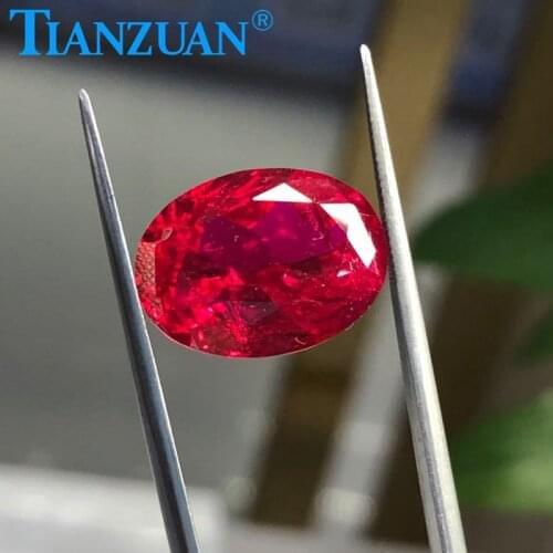 Oval shape natua l cut lab created ruby red stone with inculsions vs si clarity loose stone