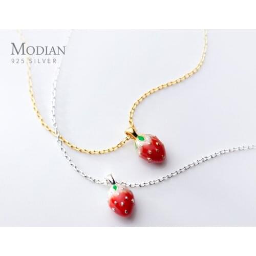 Modian Cute Strawberry Pendant Necklace for Women Fashion Genuine 925 Sterling Silver Gold Color Necklace Fine Jewelry Bijoux