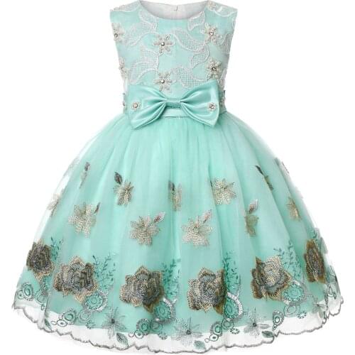 Girls Dress Elegant Embroidered Bow Princess Children Party Dress Wedding Gown Kids Dresses for Girls Birthday Party Show Costum