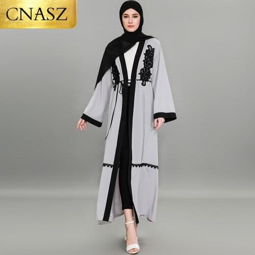 Long sleeve with belt embroidery abaya simple cardigan hijab kimono dubai kaftan dress arabic kaftan