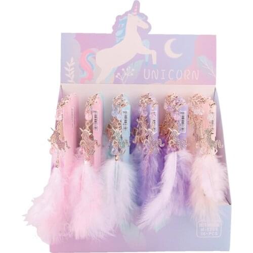 36 pcs/lot Creative Unicorn Feather Pendant Gel Pen Cute 0.5mm black Ink Signature Pens Promotional Gift Office School Supplies