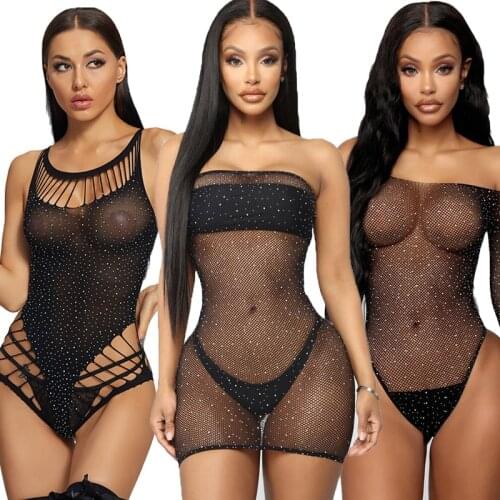 Sexy Lingerie Women Hot Exotic Baby Dolls Dress Clothes with Rhinestone Underwear Bodystockings Intimates Mesh Babydoll Apparel