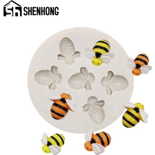 SHENHONG Bees Fondant Cake Molds 2 Types Sugarcraft Paste Decorating Moulds Clay Polymer Decor Silicone Mold Kitchen Baking Tool