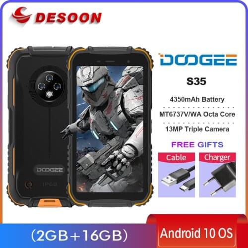 Doogee S35 5.0" Android 10 Smartphone 2GB+ 16GB MT6737V/WA Octa core 4350mAh IP68 13MP Triple Rear Camera Rugged Mobile Phone