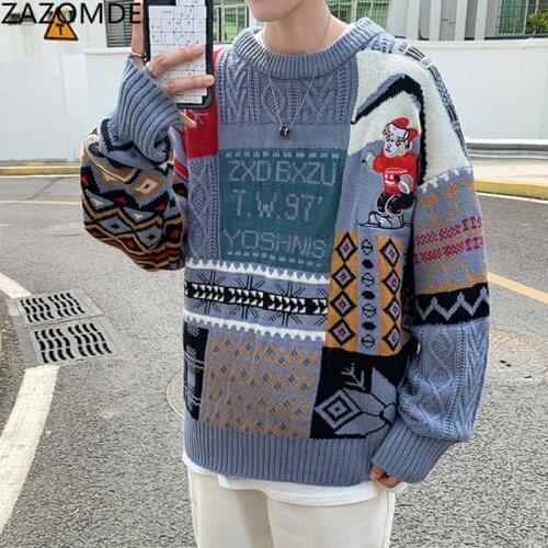 ZAZOMDE Mens Oversize Sweaters Pullovers Hip Hop Streetwear Harajuku Knitted Loose Pullover Casual Fashion Casual Sweaters Tops