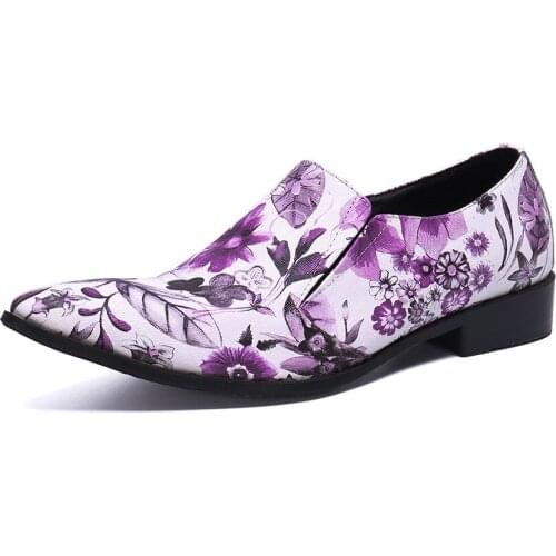 Summer Casual New Mens Classic Fashion Shoes Personality Chinese Style Pointed Cowhide Low-cut Flower Mens Shoes