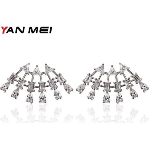 YAN MEI Women Fashion Horse Eye Cubic Zirconia Earrings Romantic Silver Plated CZ Stone For Sale Womens Day GLE6427Y