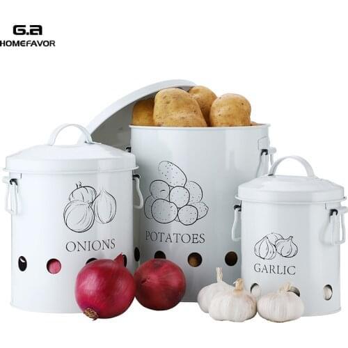 3 Pcs Storage Box Potatoes Onions Garlic Bin Kitchen Food Container White Buckets Breathable Metal Box With 2 Handles