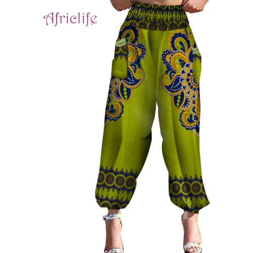 Elastic Waist African Pants Women Wax Print Cotton Wide Pant Lady Clothing WY5441