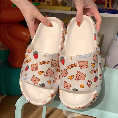 Bear Slippers Womens Summer Flip-Flops Sandals 2021 Platform Casual House of Sunny Kawaii Home Soft Men Slipper
