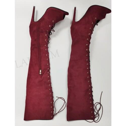 BERZIMER Sexy Women Over Knee Heels Boots Wide Claf Friendly Heels Boots Zapatos Ladies Shoes Woman Big Size 41 43 44 47 52