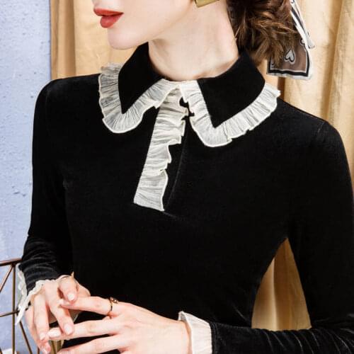 Womens Doll Collar Autumn and Winter European Goods Long-Sleeved Top