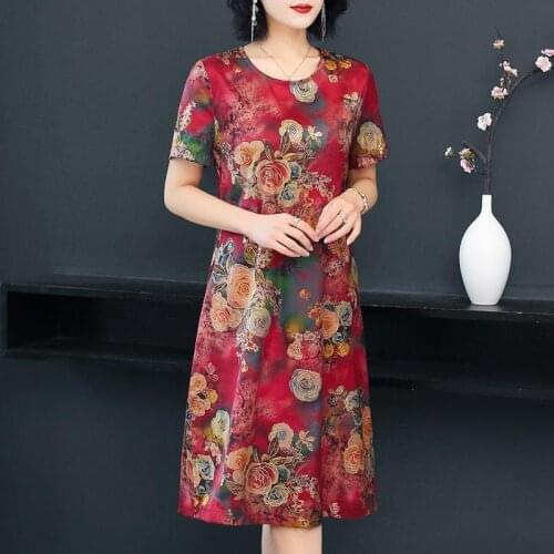 Woman Dress Summer Summer Womens Printed Large Size Imitation Mulberry Silk Long Dress Vestido De Mujer