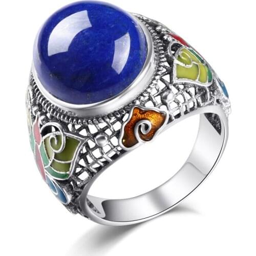 Fashion Jewelry S925 Sterling Silver Retro Thai Silver Natural Ring Butterfly Pattern Ring Exaggerated Female