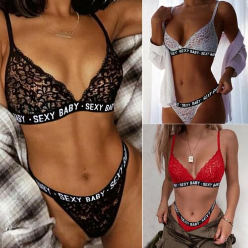Women Ladies Sexy Lingerie Lace Bra+G-string Thong Set Babydoll Sleepwear Underwear Nightwear Underwear Wirefree Bra Brief Sets
