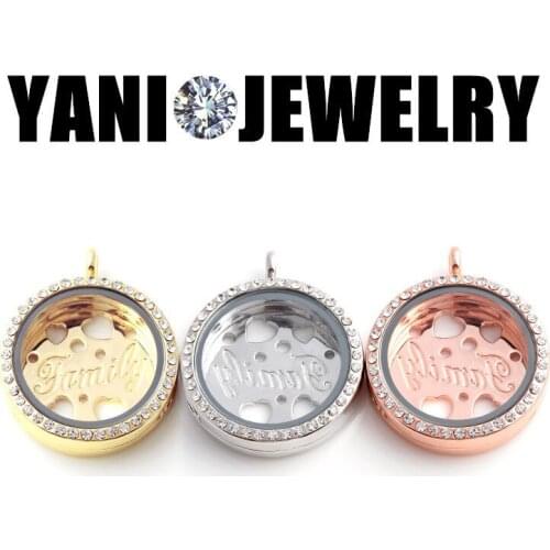 10pcs/lot Free Shipping 30mm Family Floating Locket Plates Glass Living Magent Memory Locket Pendant With Rhinestone