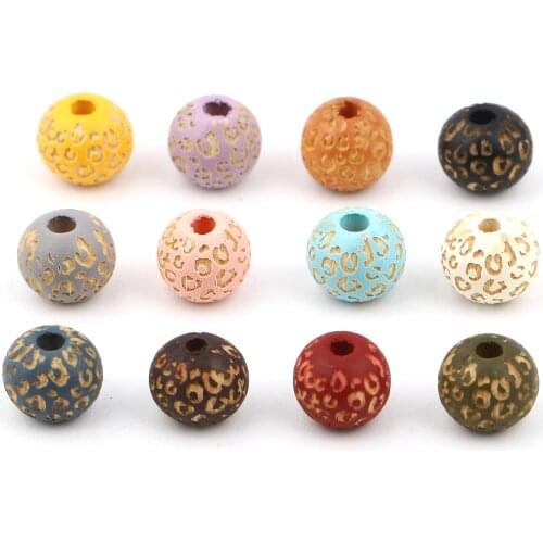 Multicolor Natural Wooden Beads Round Balls 10mm Leopard Print Spacer Beads Jewelry Making DIY Bracelet Necklace Findings,20PCs