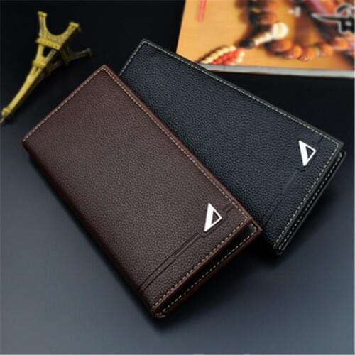 2019 new mens wallet long section three fold solid color soft wallet multi-card holder