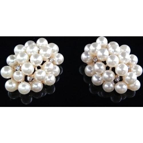 50pcs Pearl Crystal Flower Buckle Rhinestone Applique Decor Hairpin Hair Clip Brooch Accessory Wedding Dress Belt Embellishment