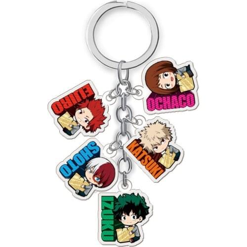 5 Pcs/Set Japanese Anime My Hero Academia Acrylic Key Chain Cartoon Figure Pendant Key Holder Keychain