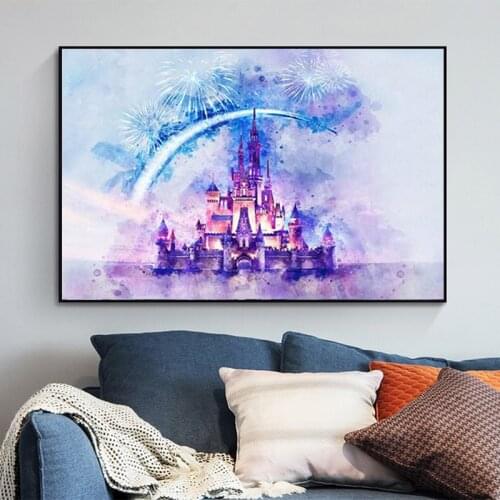 Disney Sleeping Beauty Magic Castle Watercolor Princess Castle Canvas Paintings Poster and Print Wall Art Picture Home Decor