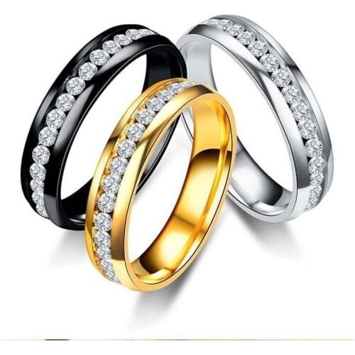 Stainless Steel Double Row Full Diamond Ring Refers To Rose Gold Titanium Steel Zircon Ring Female Diamond Lovers Ring