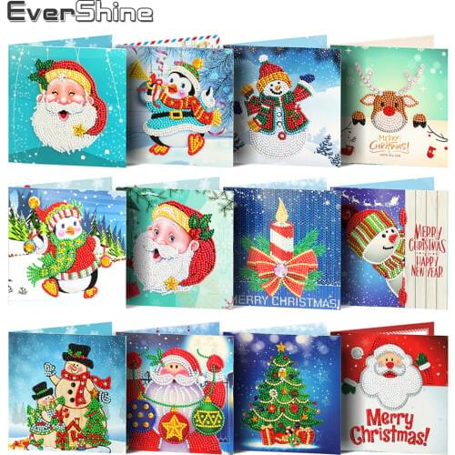 EverShine Diamond Painting Christmas Cards Diamond Embroidery Santa Claus Postcards Diamond Mosaic Holiday Gift Bead Picture Kit