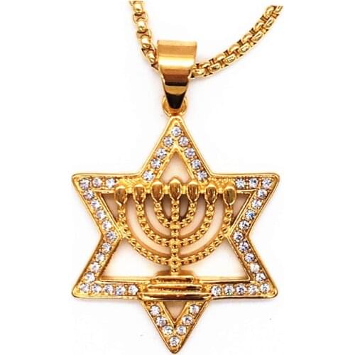Israel Menorah Judaism Hebrew Necklace Star of David Menorah Gold color Religious Neclace