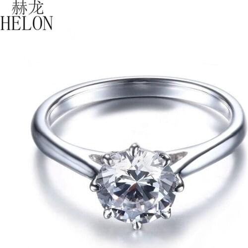 HELON Solid 18k White Gold Round 7mm DF Color moissanite Engagement Wedding Ring Women Solitaire Trendy Jewelry moissanite Ring