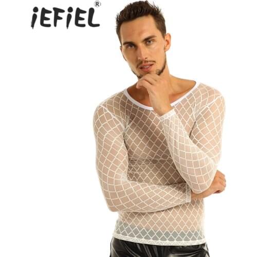 IEFiEL Mens Mesh See-Through Fishnet Tops Sheer Pullover Transparent Muscle Bodybuilding Party Clubwear T-Shirt Undershirt Tops