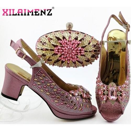 High Quality INS Hot Selling Italian Matching Shoes and Bag Set African Women Shoes and Bag to Match in Pink Color for Party
