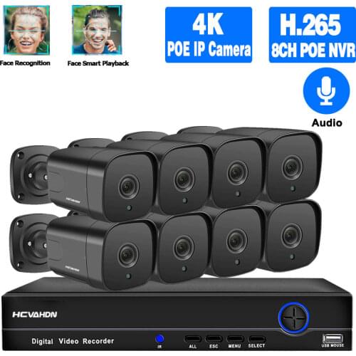 8ch POE CCTV Camera Security System Kit 4k NVR Kit 5MP Outdoor Black Dome Video Surveillance Set IP Monitoring Camera System Set