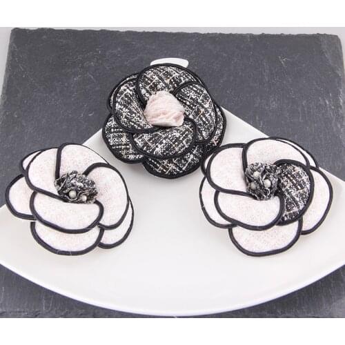 British Style Creative Bead Lattice Fabric Camellia Flower Brooch Pin& Corsage& Clip Women Shawl Shirt Collar Hair Accessory